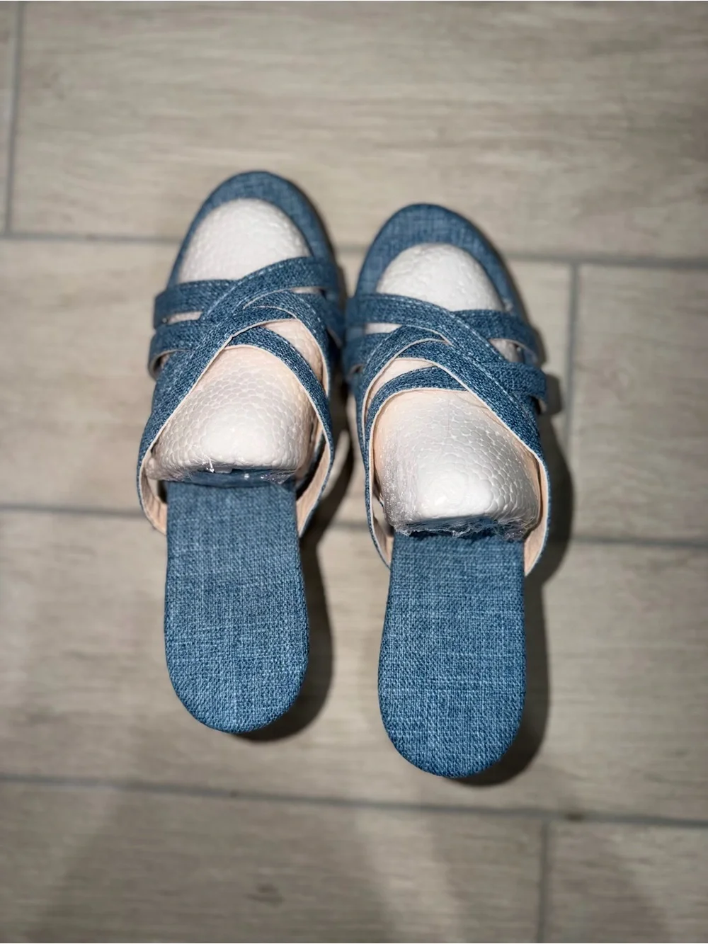 Denim Blue Crisscross Wedge Sandals for Women